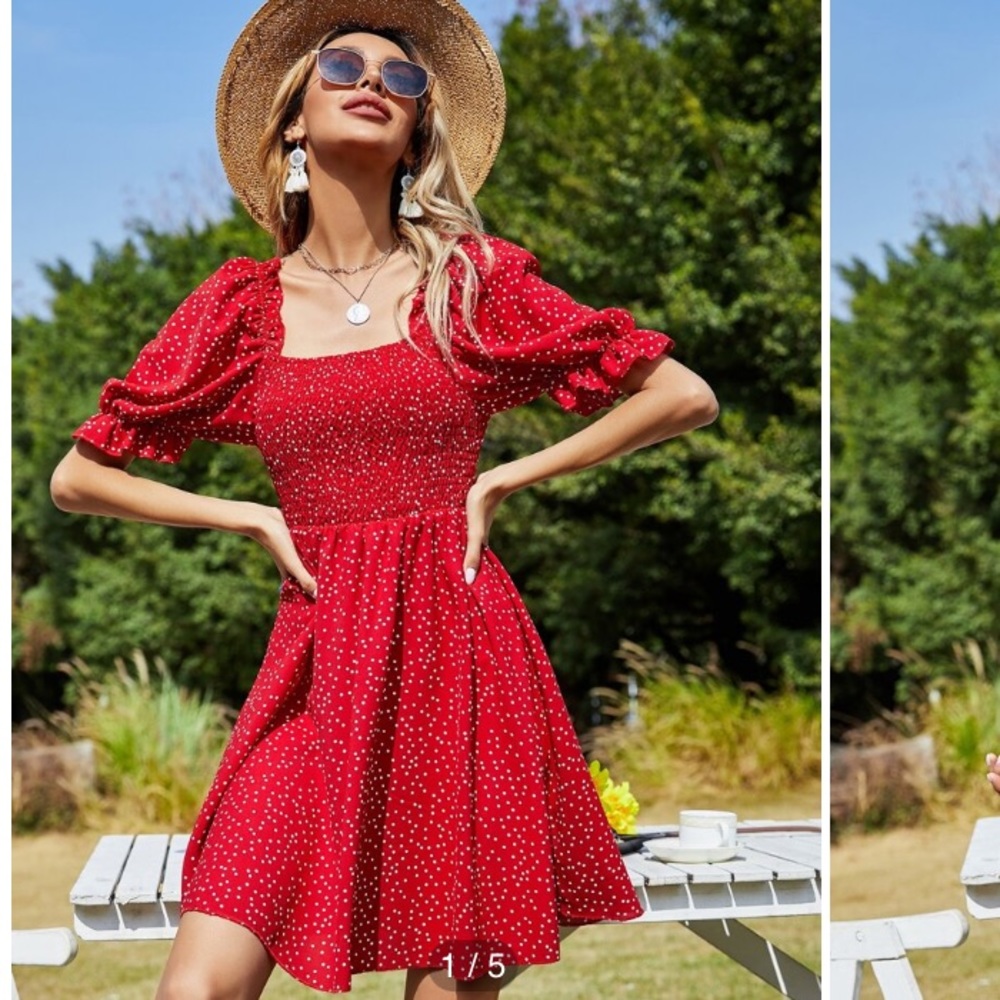 Polka dot square neck shirted dress